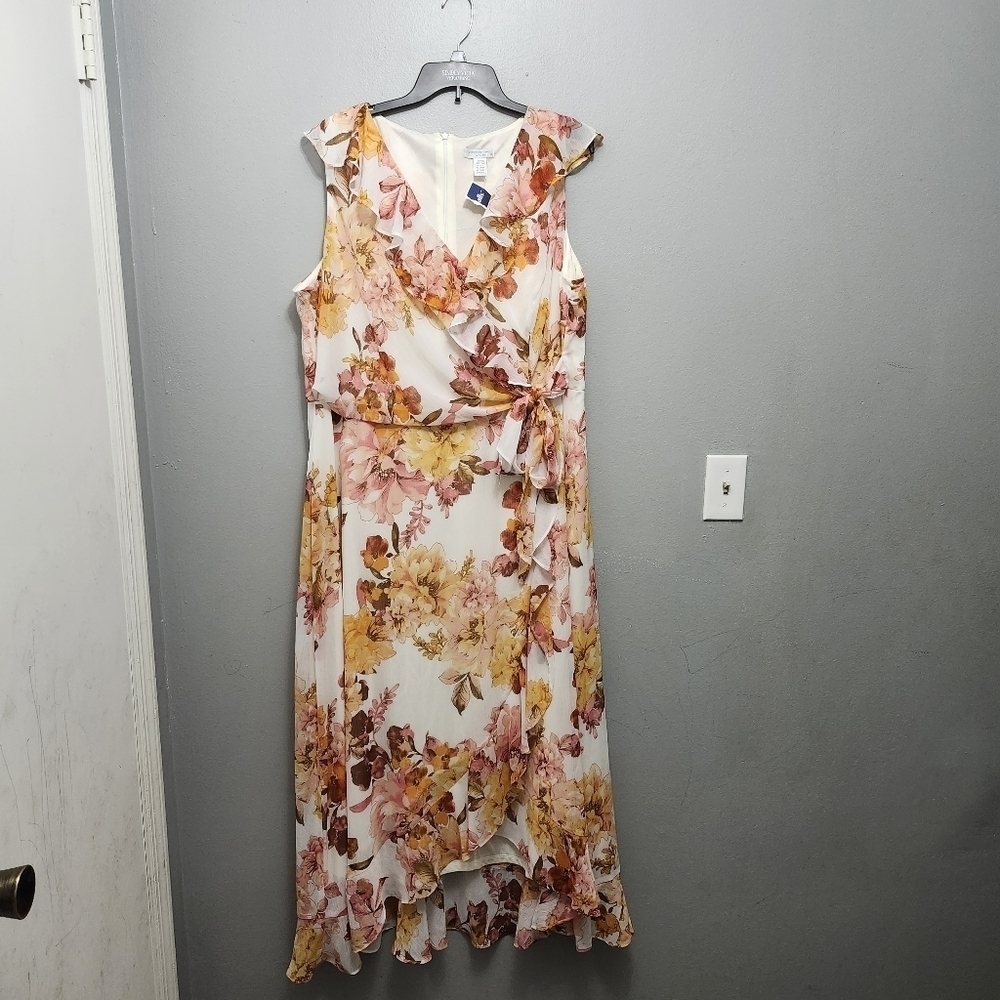 London times women's maxi/midi dress size 20W floral high low ruffles ne…